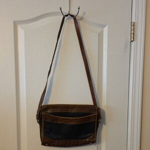 VINTAGE BRAHIM BROWN AND BLACK LEATHER HANDBAG